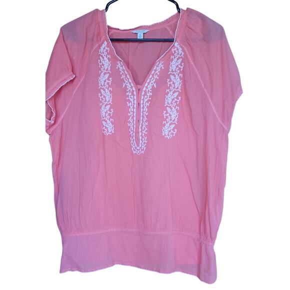 NWT Sonoma Peach Color Gauzy Embroidered Top Cami Liner 100% Cotton Women's XL - Picture 2 of 7